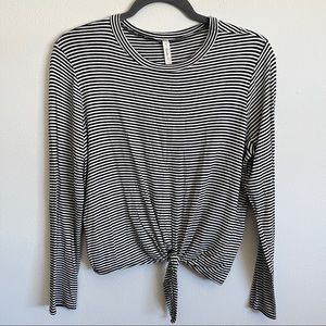 Atticute | Striped Tied-Hem Long-Sleeved Top